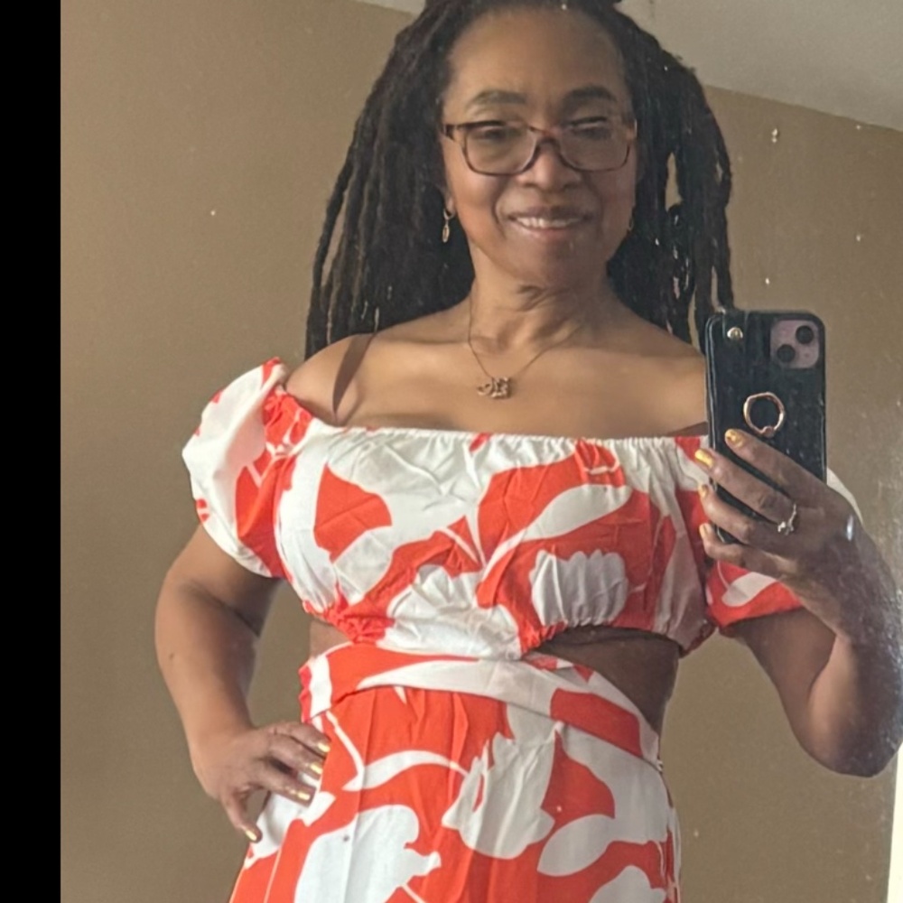 Floral Print Orange and White Cutout Dress